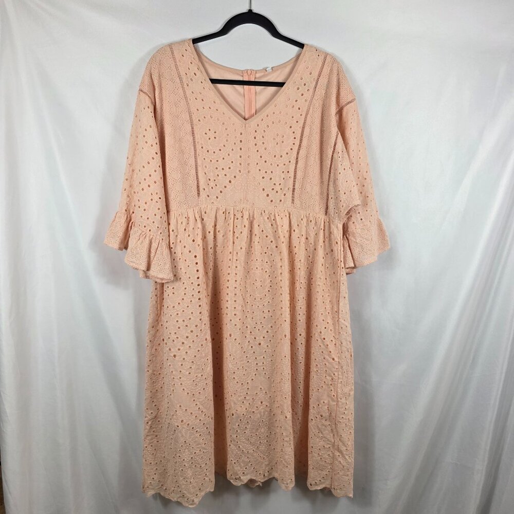 Petallush Pink Short Sleeve Eyelet Dress Women's Size 2XL Bell Sleeves NEW